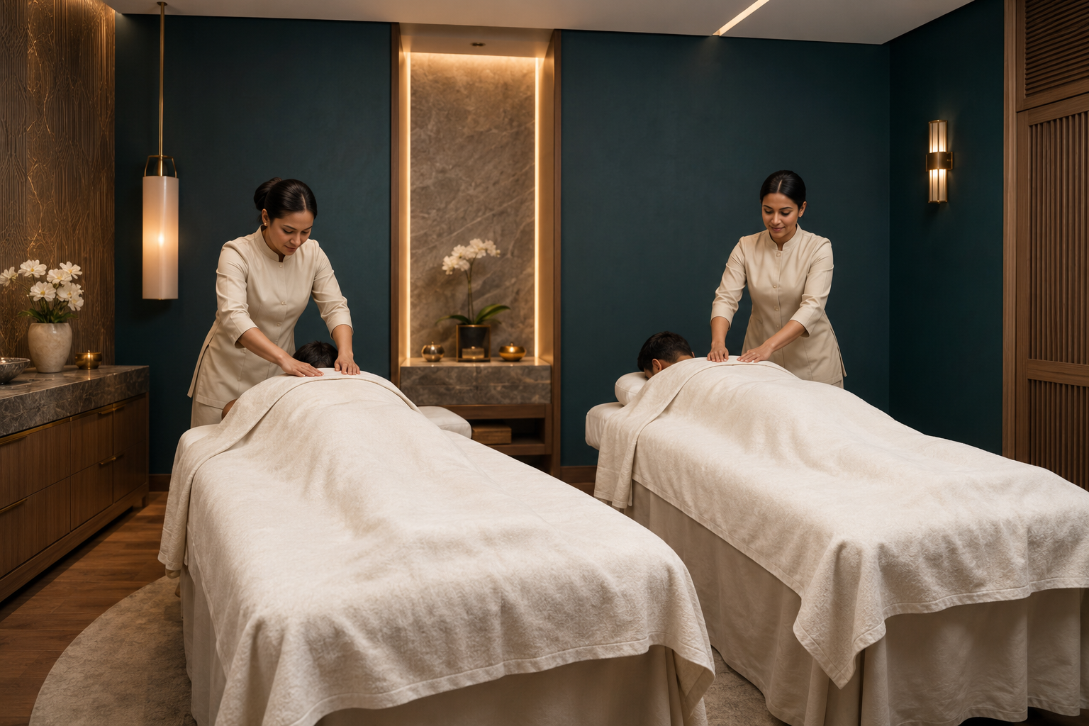 Private couples massage room prepared for two guests in Al Barsha Dubai