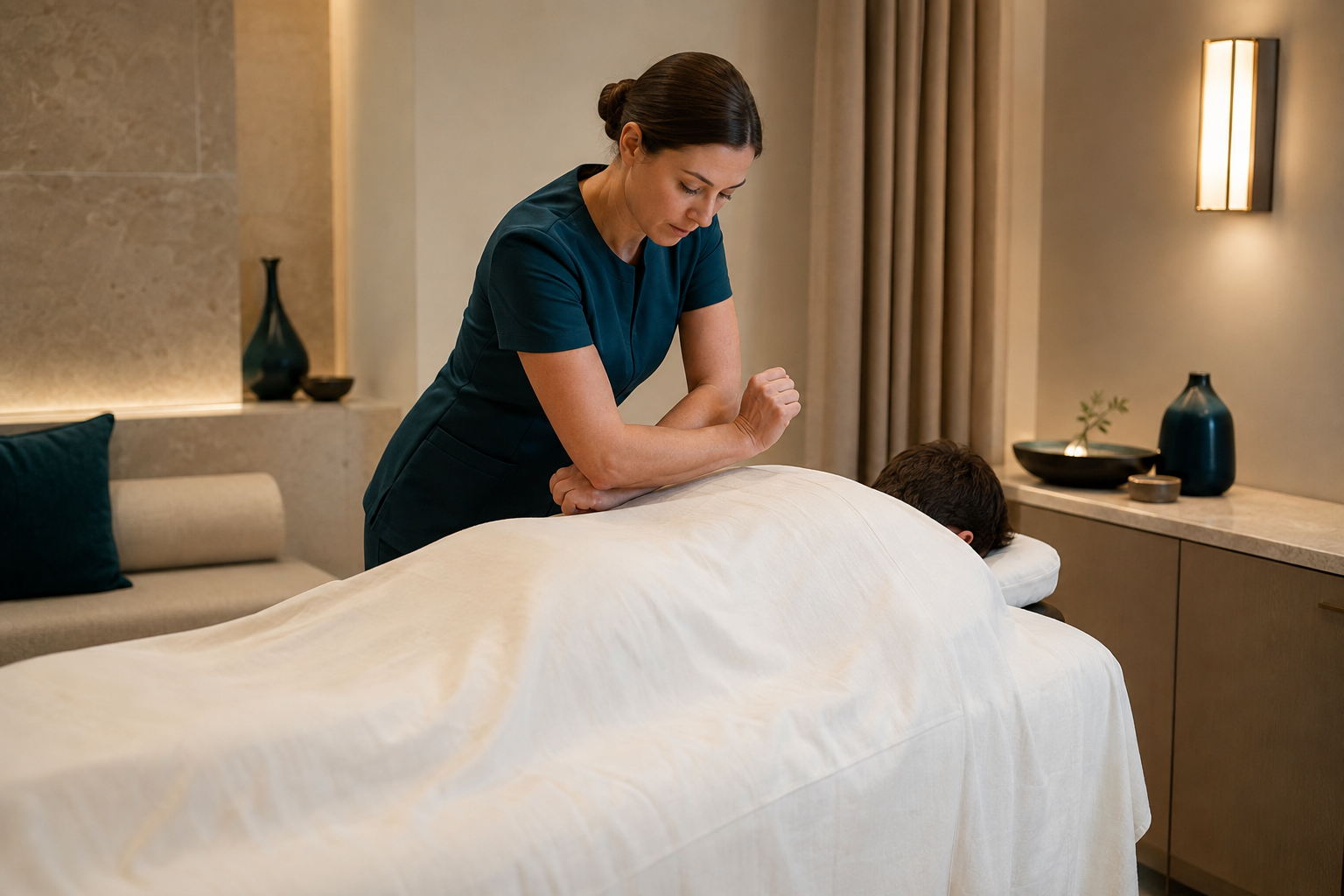 Deep tissue massage treatment focused on shoulder tension in Al Barsha Dubai